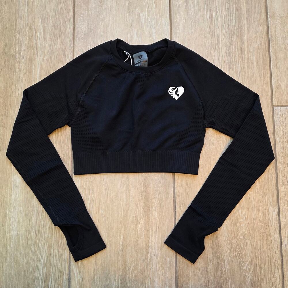 Women’s Best Power Seamless Long Sleeve Crop Top Black XS NWT